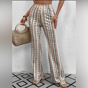 Striped High-Waisted Straight Leg 100% Rayon Lightweight Pants Women’s Large EUC